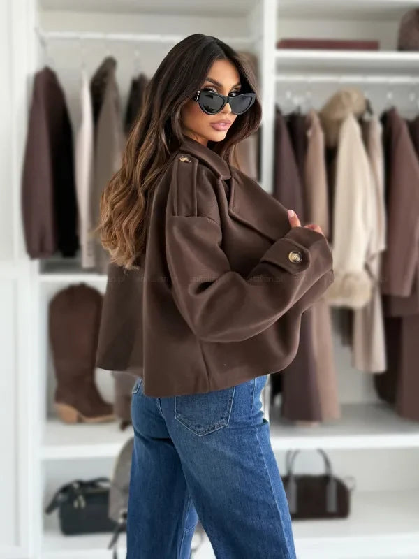 Mini coat in lana donna 2025 – Giacca corta con collo da tailleur, versatile ed elegante per l’autunno/inverno