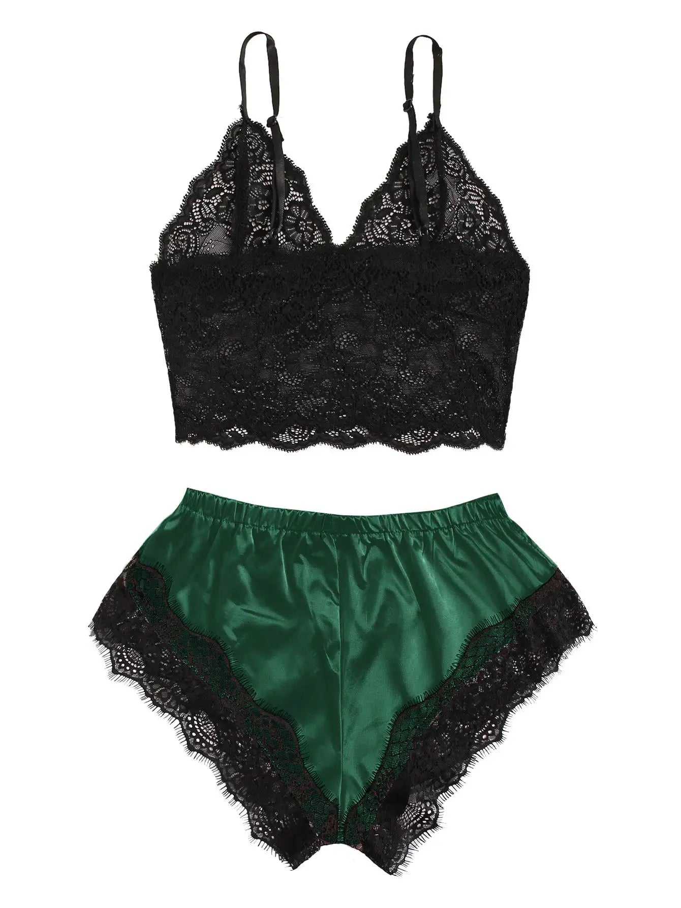 Completo Pigiama Sexy in Pizzo – Bralette e Shorts Coordinati 2 pezzi
