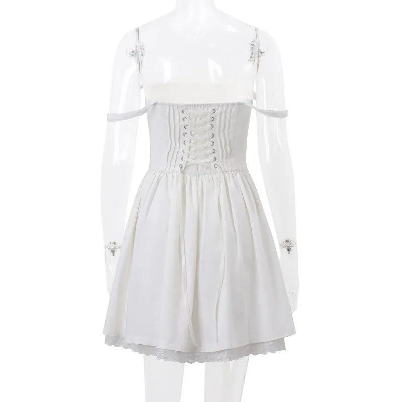 Mini Abito Corsetto in Pizzo Floreale – Estate 2025, Bianco/ Giallo/Rosso/Blu