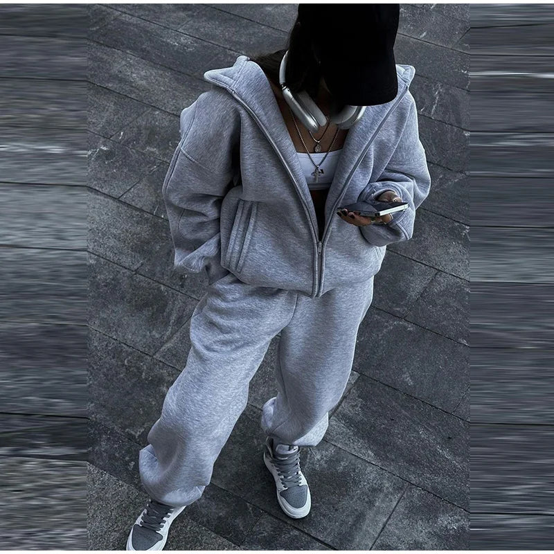 Set donna 2025 – tuta sportiva casual con felpa con cappuccio + pantaloni elasticizzati, outfit fitness & athleisure