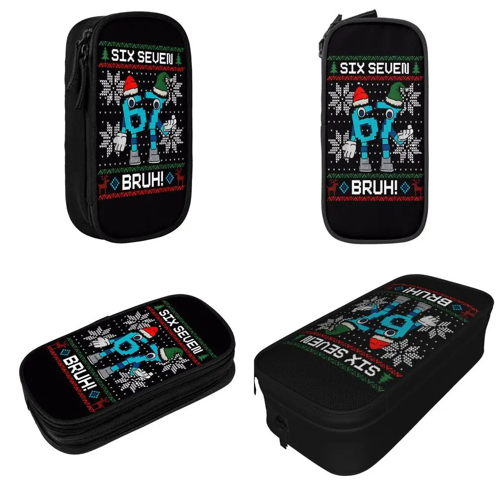 Meme 6 7 Six Seven Italian Steal A Brainrot 67 Pencil Case Canvas Pencil Box Child Vintage College School Pencil Cases Supplies