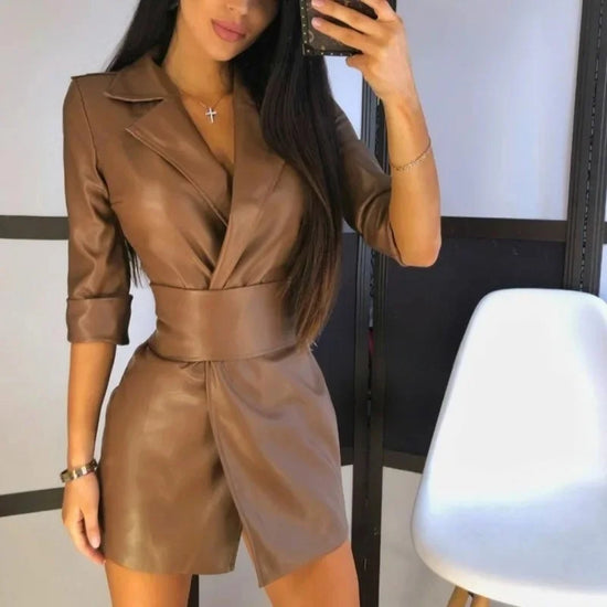 Cappotto in PU leather da donna 2025 – giacca long con cintura, stile elegante per autunno/inverno
