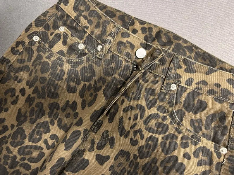 Jeans baggy vita alta leopardato donna – pantaloni oversize Y2K da strada con tasche casual