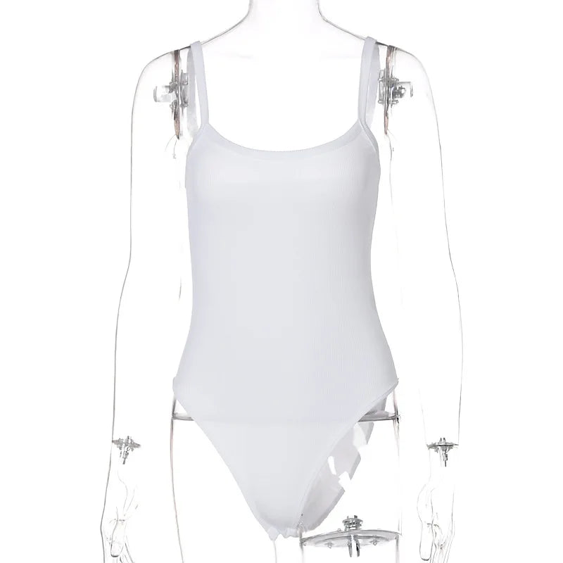 Bodysuit bianco body con senza spalline – aderente sexy da donna