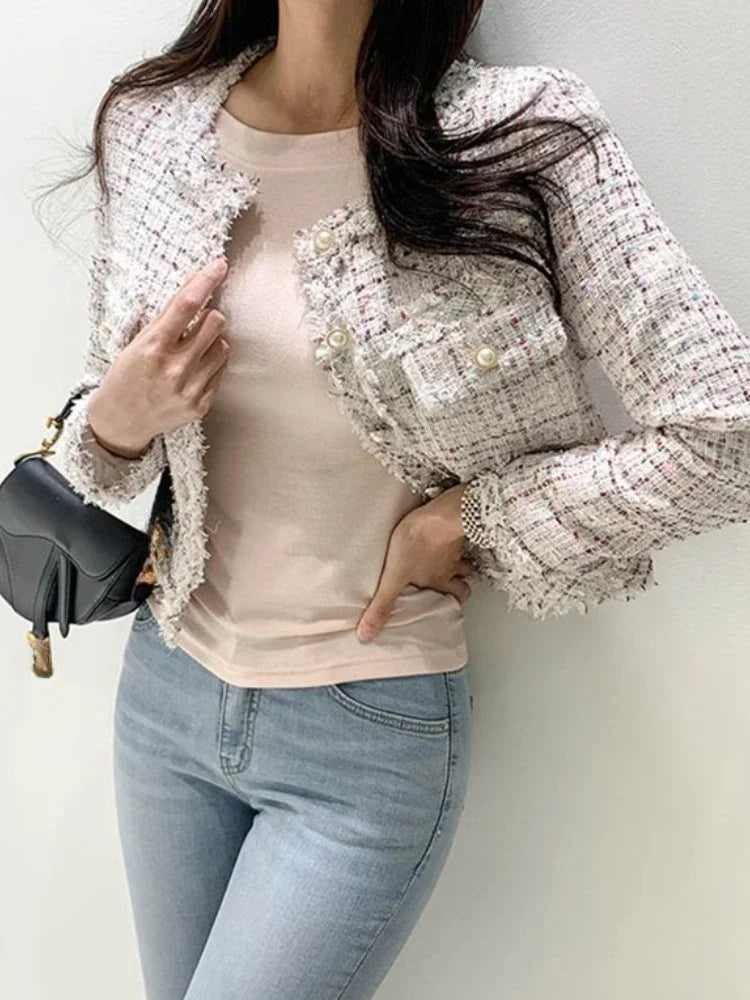 Cardigan Corto Donna Stile Coreano con Collo Tondo e Design Aperto – Giacca Imbottito