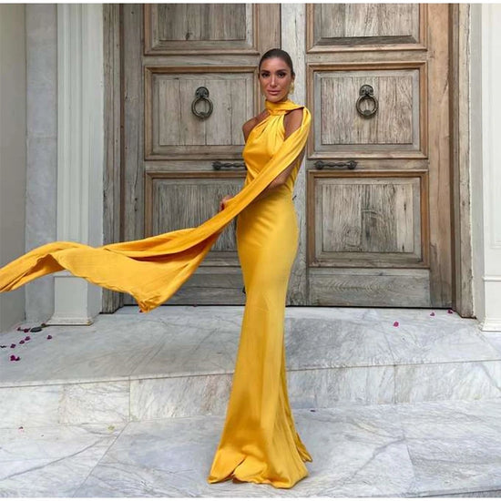 Abito da sera in raso con fiocco per donna – abito elegante schiena scoperta