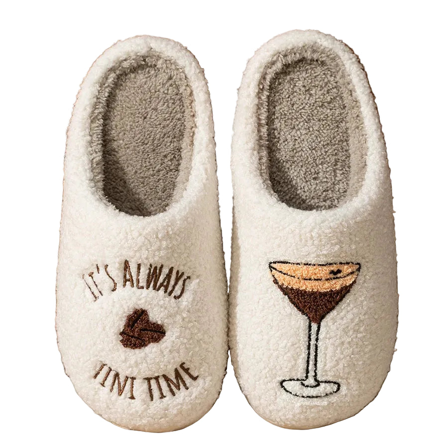 Pantofole Donna Invernali Simpatiche Morbide Fluffy “It’s Always Tini Time” Comode da Casa