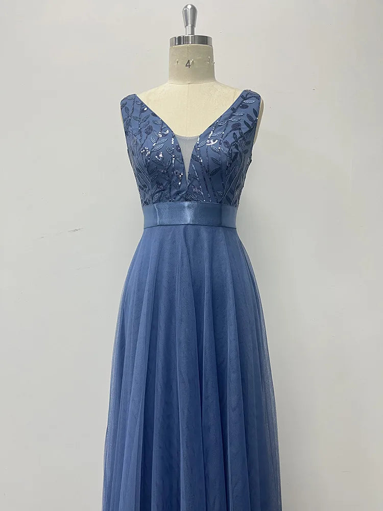 Abito Lungo Elegante Donna con Paillettes – Vestito Cerimonia Matrimonio e Damigella