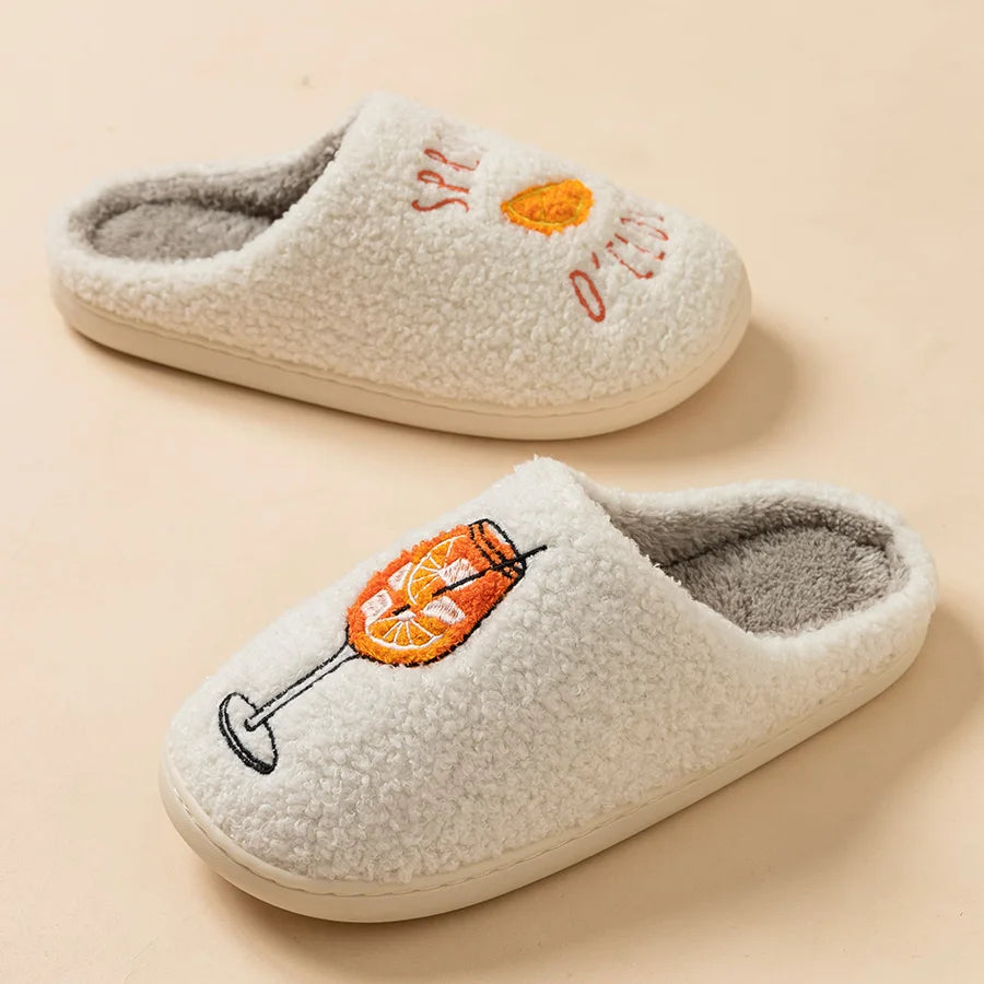 Pantofole da donna Inverno Simpatiche – morbide, con motivo “è l'ora dello spritz”, solette in cotone e suola antiscivolo