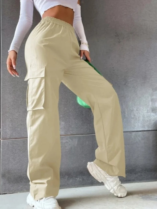 Pantaloni baggy jogger donna vita alta eleganti – pantaloni cargo straight chic oversize con vita elastica