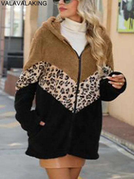 Parka donne imbottito 2025 – Cappotto lungo con zip, cappuccio e patchwork in peluche, caldo e alla moda