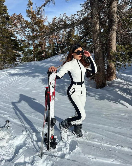 Tuta da sci donna manica lunga impermeabile e antivento – tuta intera patchwork elegante per snowboard e sci invernale