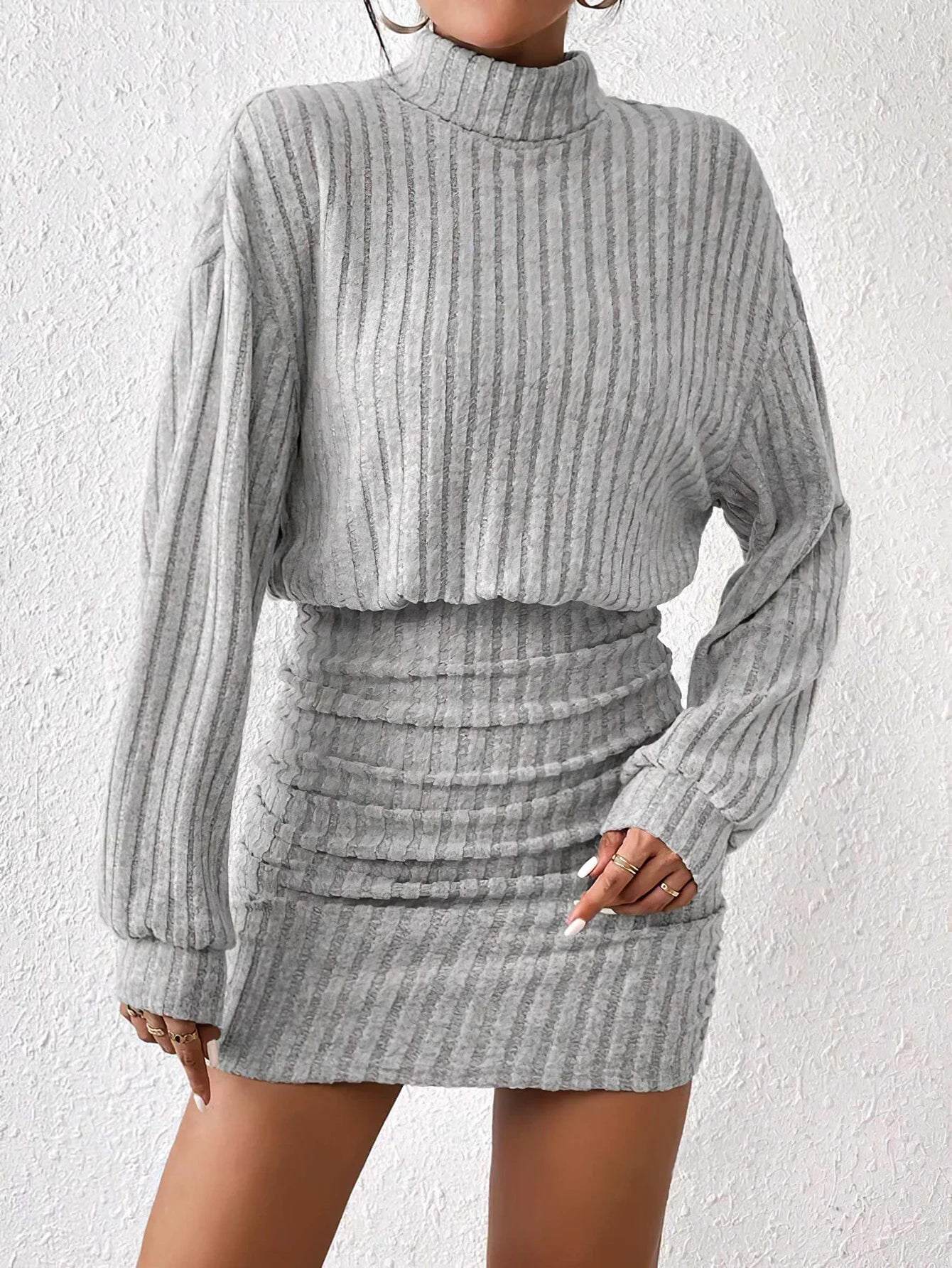 Vestito-maglione donna collo alto a manica lunga 2025 – abito knit oversize casual autunno/inverno