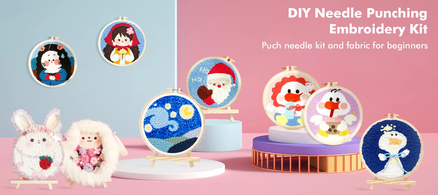 Kit Punch Needle Funghi e Fiori – Ricamo DIY Facile per Principianti