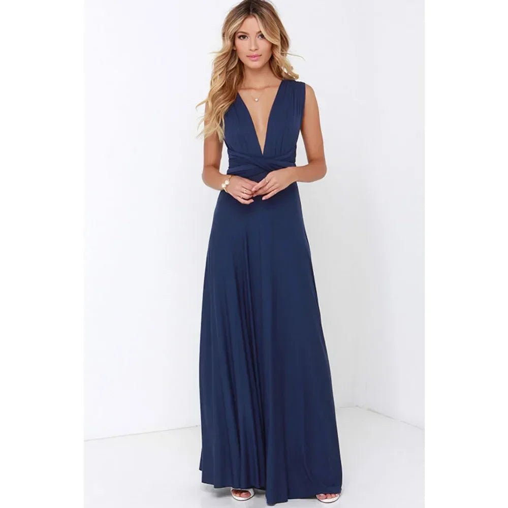 Abito Lungo Multiway Donna con Scollo a V – Vestito Trasformabile Elegante