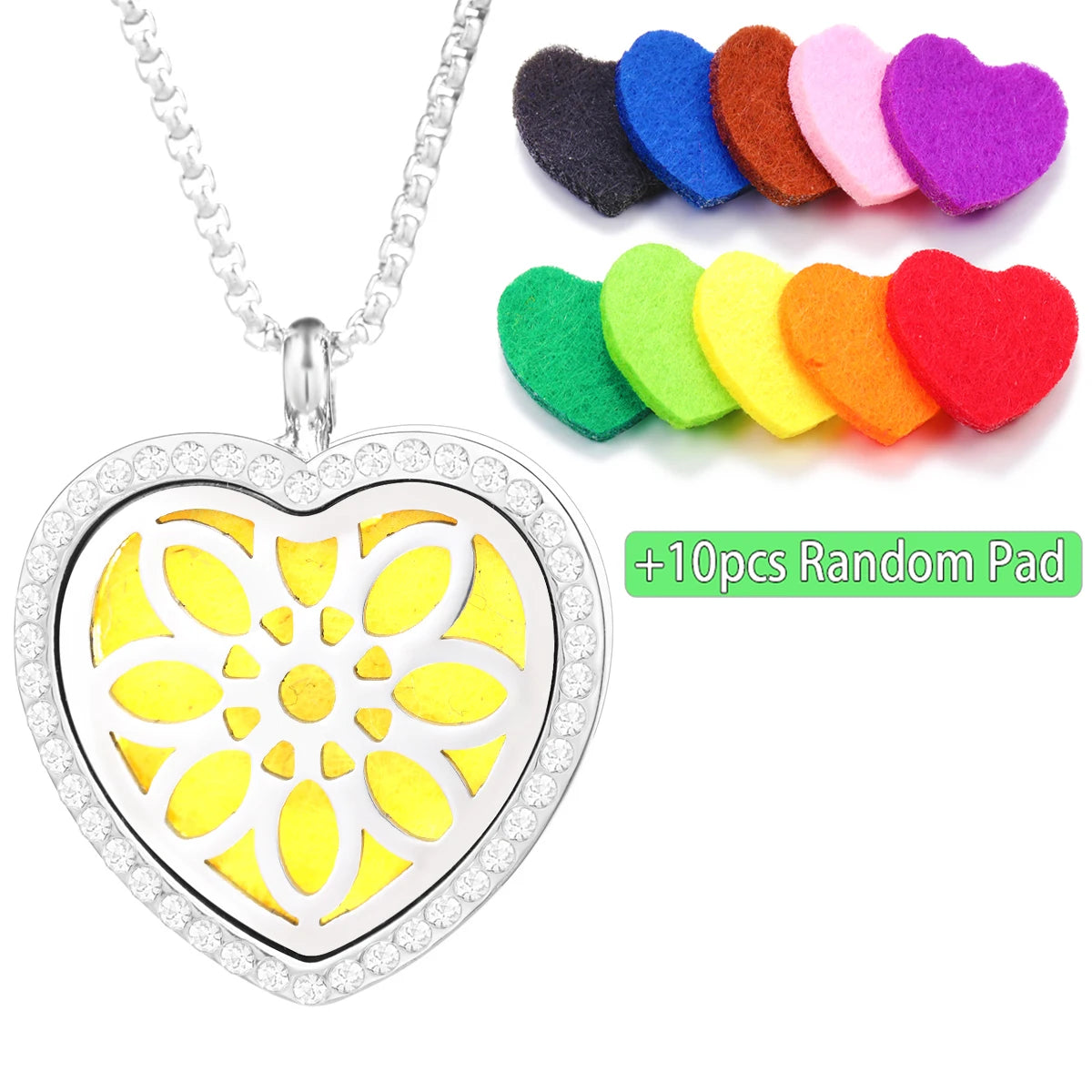 Collana Diffusore a Cuore con Strass in Acciaio Inox – Ciondolo Aromaterapia per Profumi e Oli Essenziali