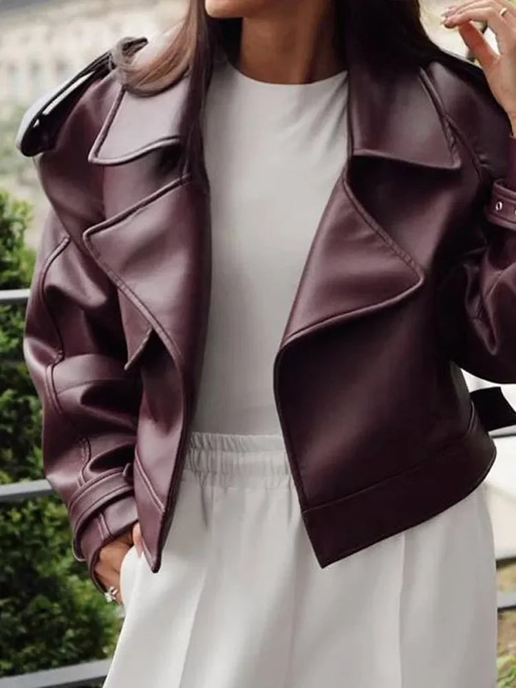 Giacca bomber donna marrone vintage con collo a rever, cintura e zip ‒ outerwear street chic autunno/inverno 2025