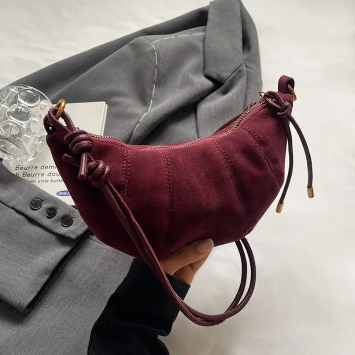 Borsetta baguette crossbody in velluto 2025 – stile western, zip e look raffinato minimal