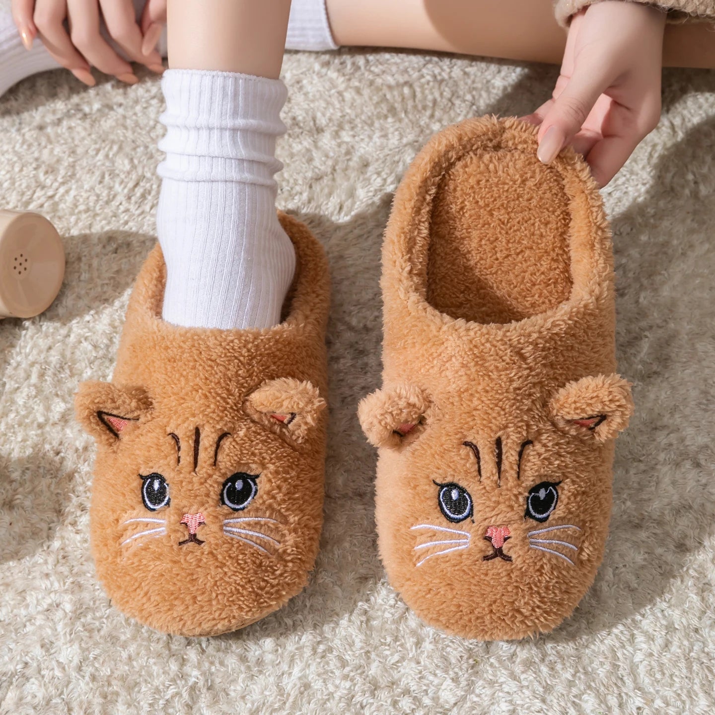 Pantofole Peluche Gatto Unisex per Casa, Invernali, Antiscivolo, Morbide e Calde