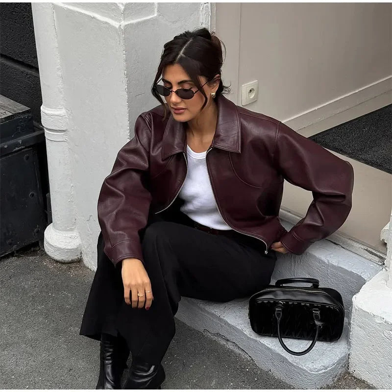 Giacca Donna Effetto Pelle Vintage con Zip - immagine 25