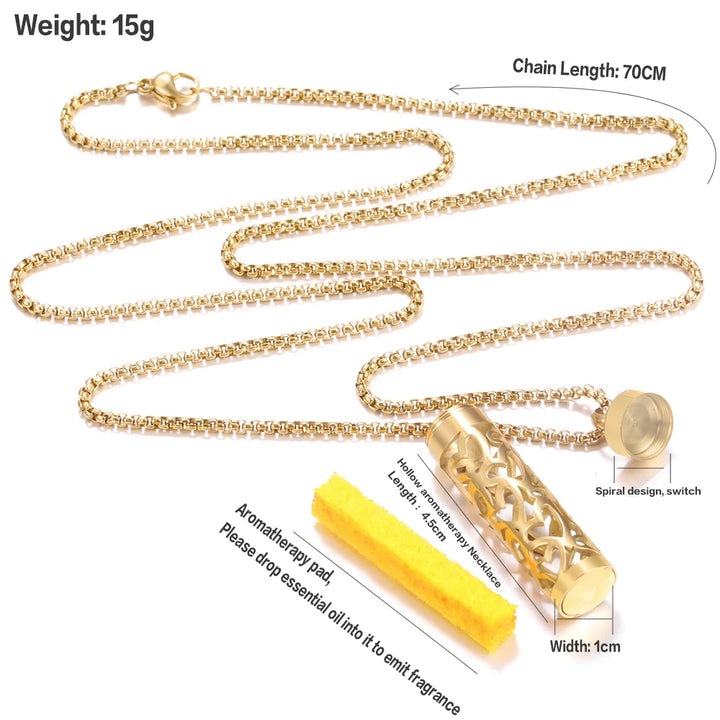 Collana dorata con diffusore per oli essenziali in acciaio inox – Gioiello aromaterapico profumato per donna