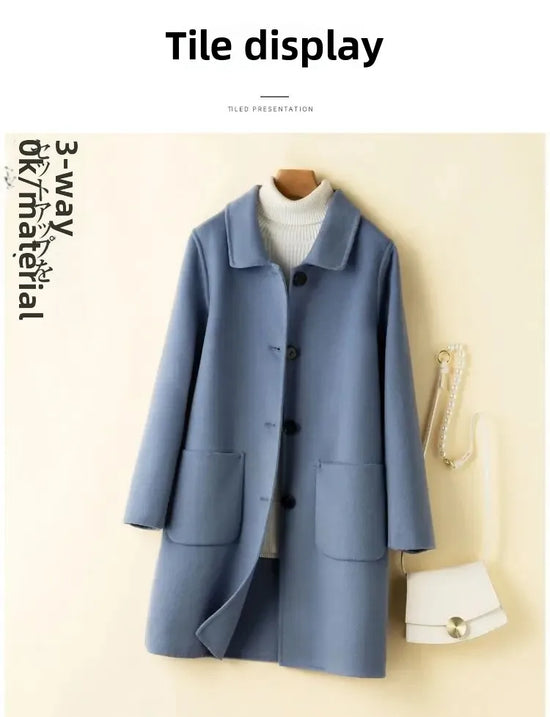 Cappotto in lana donna – Overcoat doppio lato, taglio medio, stile elegante per autunno e inverno