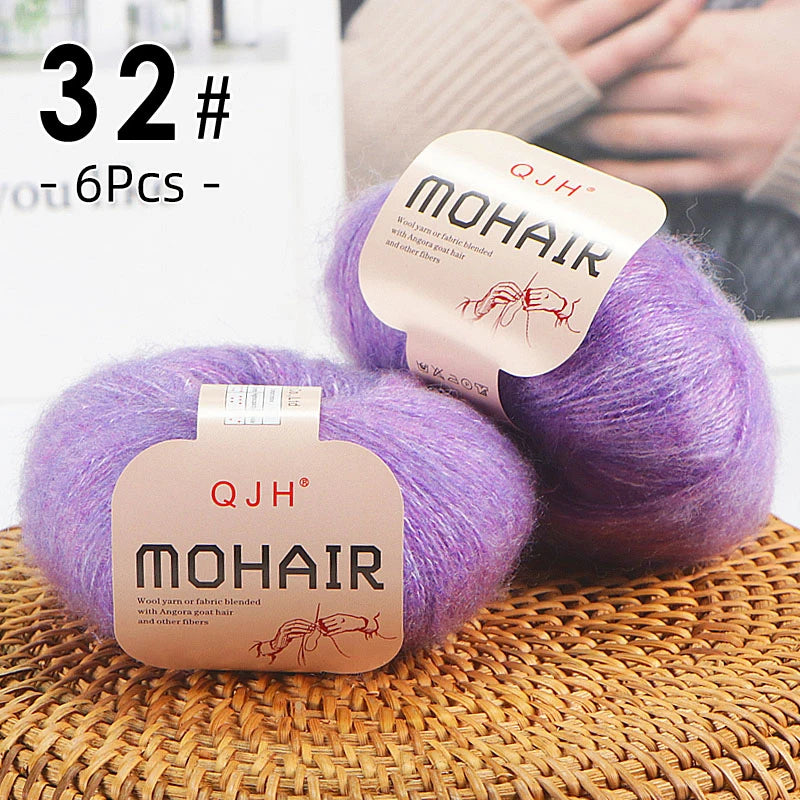 Set 6 gomitoli filato mohair morbido – lana angora effetto fluffy per maglioni, sciarpe, shawl fai-da-te