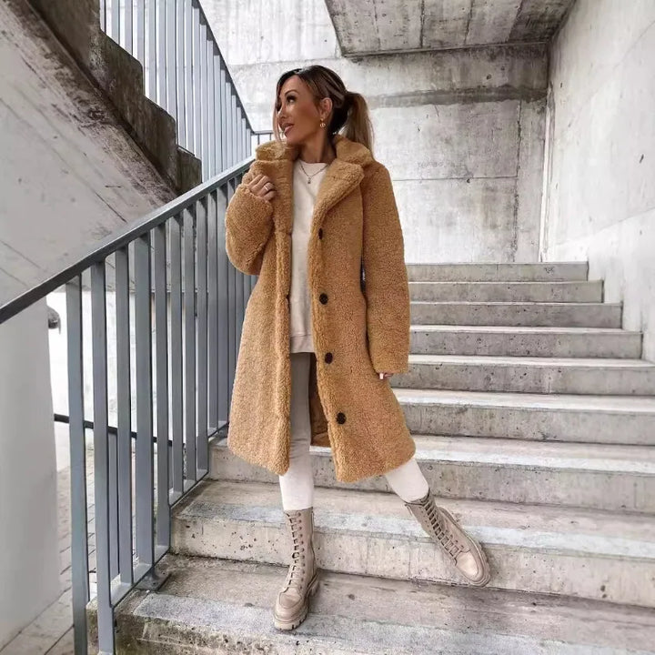 Cappotto lungo donna in fleece oversize 2025 – stile plus-size, caldo e raffinato per autunno/inverno