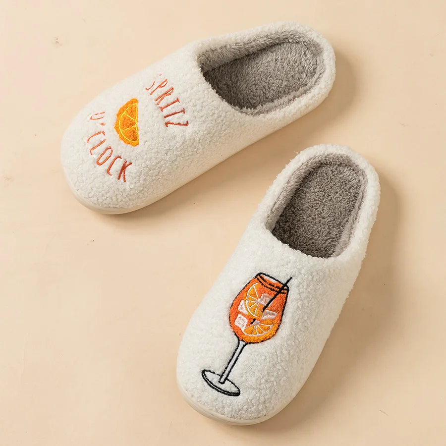 Pantofole da donna Inverno Simpatiche – morbide, con motivo “è l'ora dello spritz”, solette in cotone e suola antiscivolo