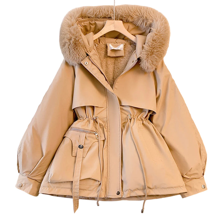 Giacca imbottita donna con cappuccio e coulisse – parka “K-style” autunno/inverno 2025, zip frontale, street casual
