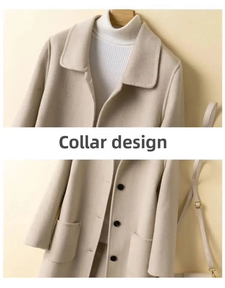 Cappotto in lana donna – Overcoat doppio lato, taglio medio, stile elegante per autunno e inverno