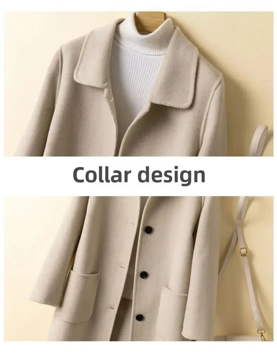 Cappotto in lana donna – Overcoat doppio lato, taglio medio, stile elegante per autunno e inverno