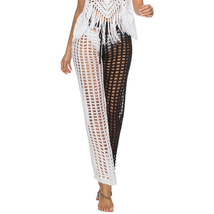 Pantaloni copricostume mesh trasparente con frange – Estate 2025
