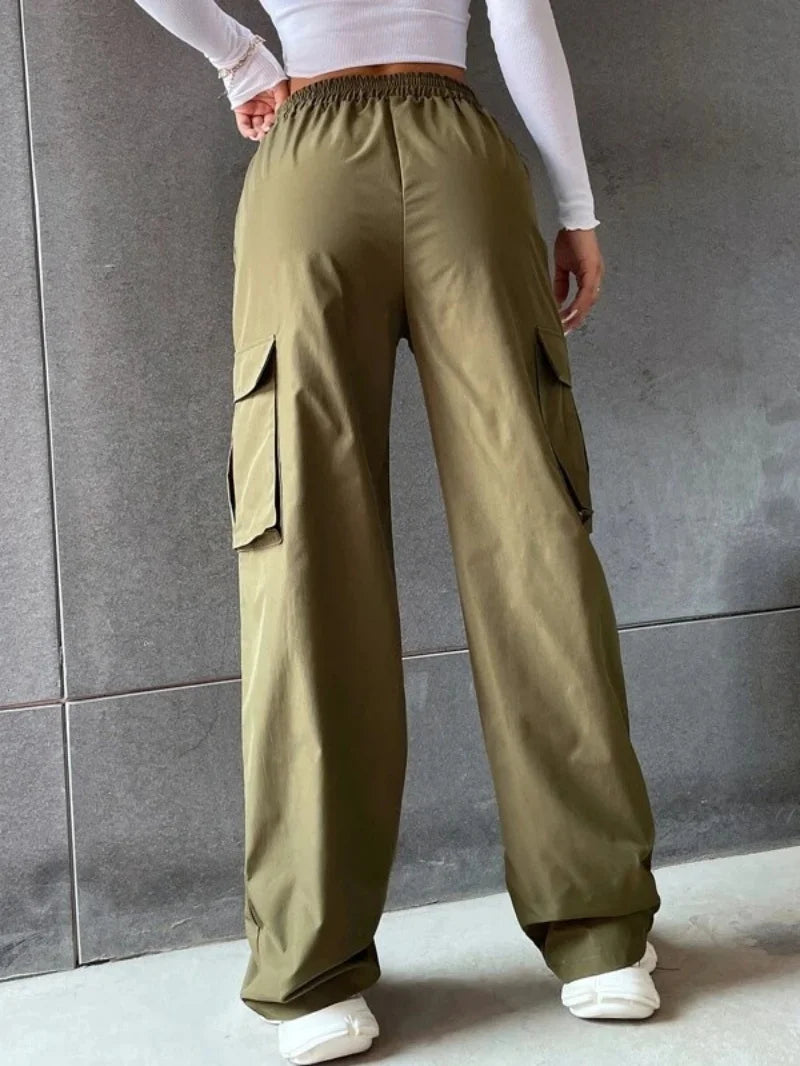 Pantaloni baggy jogger donna vita alta eleganti – pantaloni cargo straight chic oversize con vita elastica