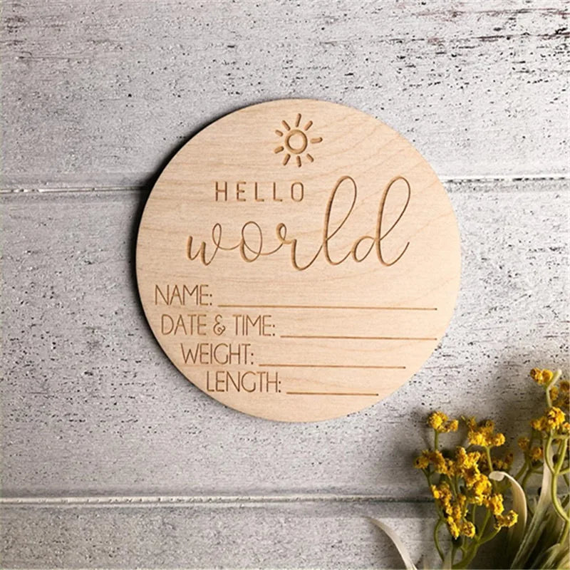 Porta Braccialetto Nascita Neonato – Targhetta Hello World in Legno