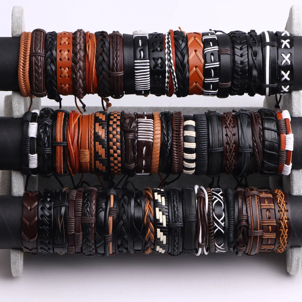 10-100 Braccialetti in Pelle Intrecciata Regolabili – Bracciali Uomo / Donna All’Ingrosso Retro Style