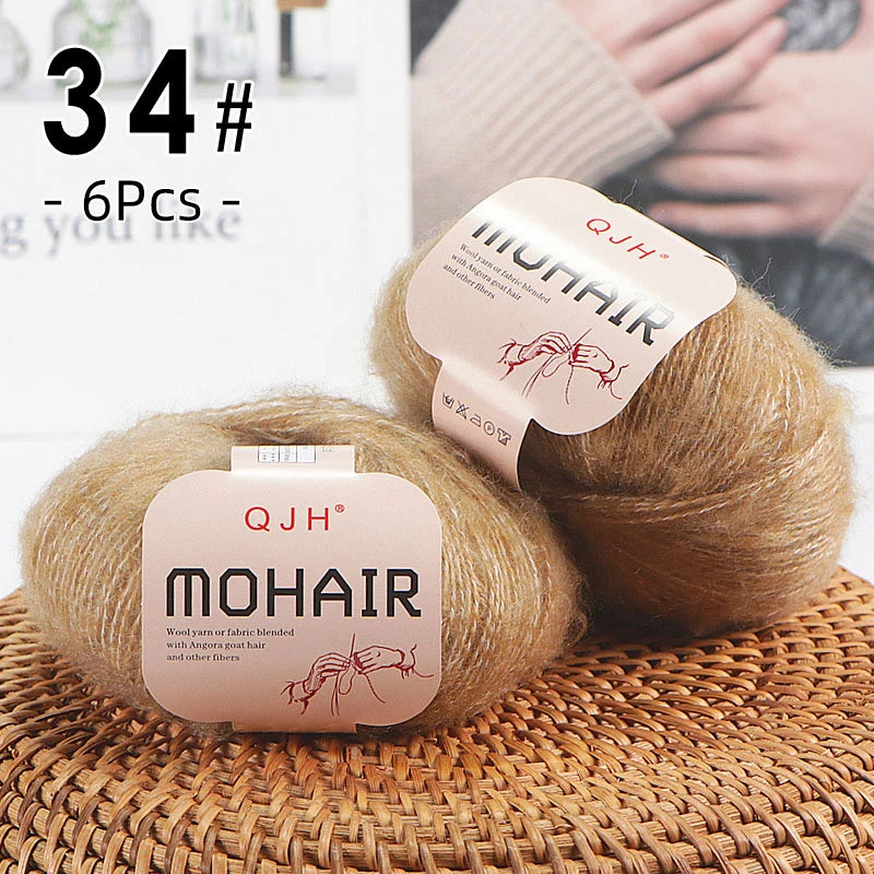 Set 6 gomitoli filato mohair morbido – lana angora effetto fluffy per maglioni, sciarpe, shawl fai-da-te