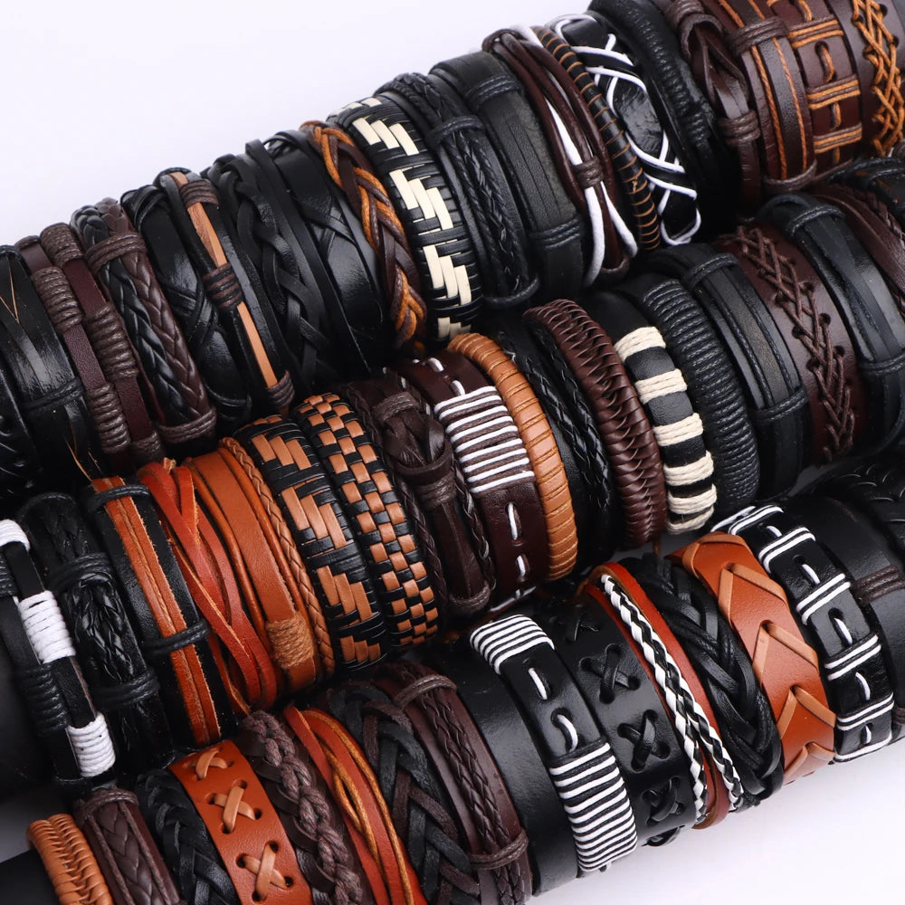 10-100 Braccialetti in Pelle Intrecciata Regolabili – Bracciali Uomo / Donna All’Ingrosso Retro Style