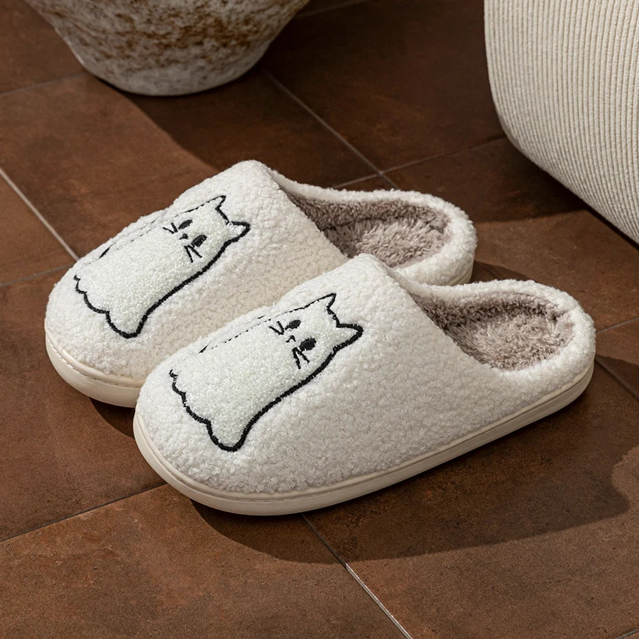 Ciabatte da casa donna 2025 – pelose con ricamo gatto, antiscivolo, perfette per inverno indoor cozy