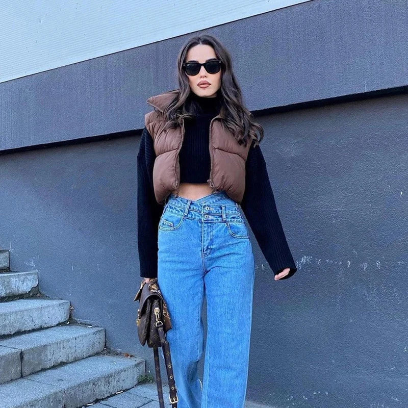 Gilet Corto Donna Imbottito Collo Alto – Giubbotto Senza Maniche Piumino per Outdoor e Viaggi