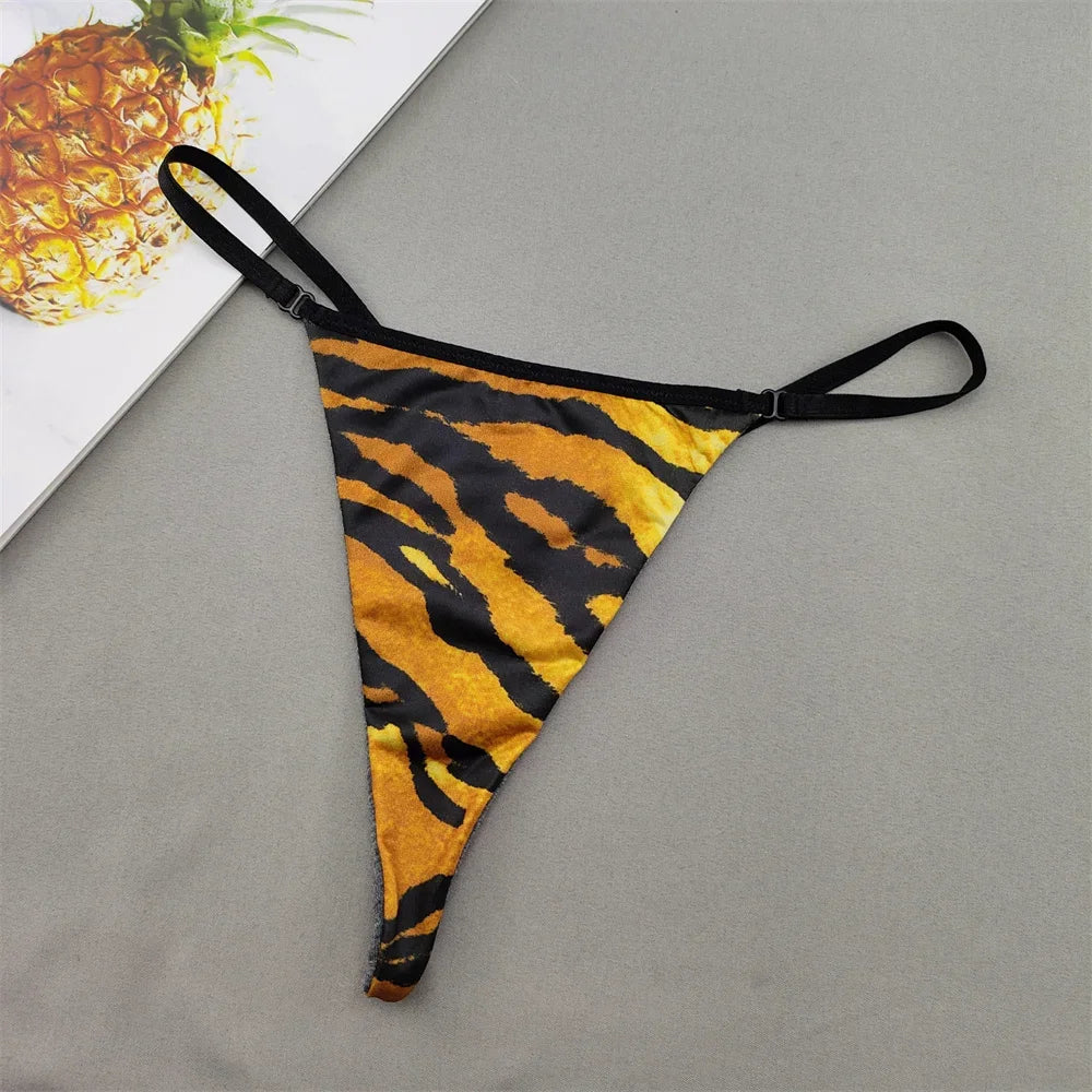 Perizoma sexy a due strati in cotone con schiena a T, da donna, a vita bassa, con stampa zebra/serpente/leopardo, senza cuciture