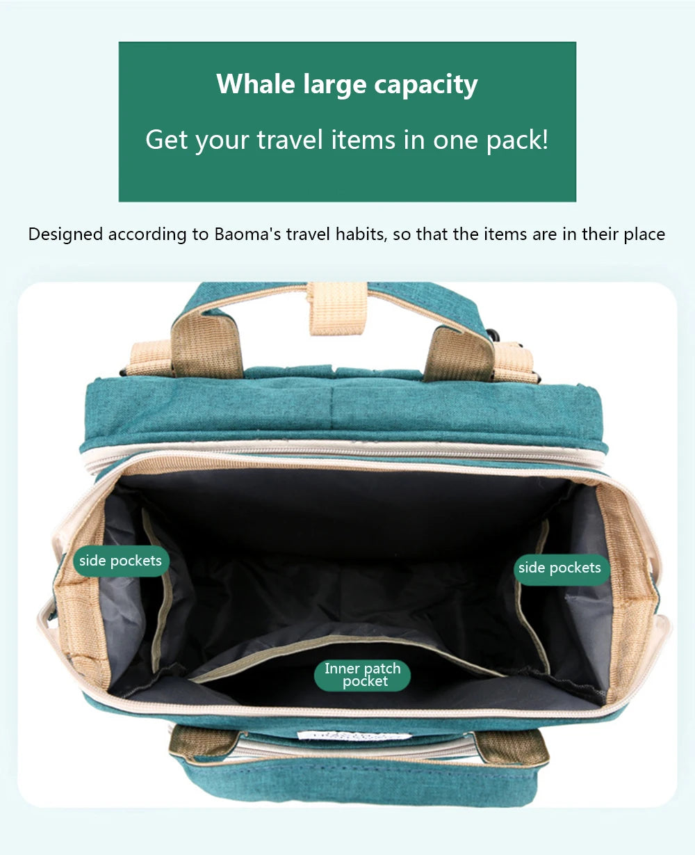 Zaino Fasciatoio Pieghevole 3 in 1 con Lettino Portatile – Borsa Mamma da Viaggio Leggera e Capiente