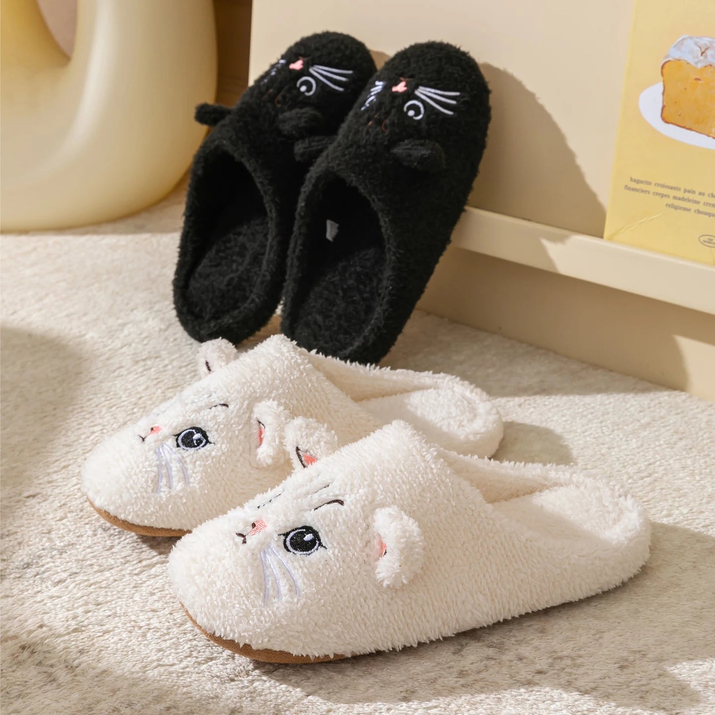 Pantofole Peluche Gatto Unisex per Casa, Invernali, Antiscivolo, Morbide e Calde