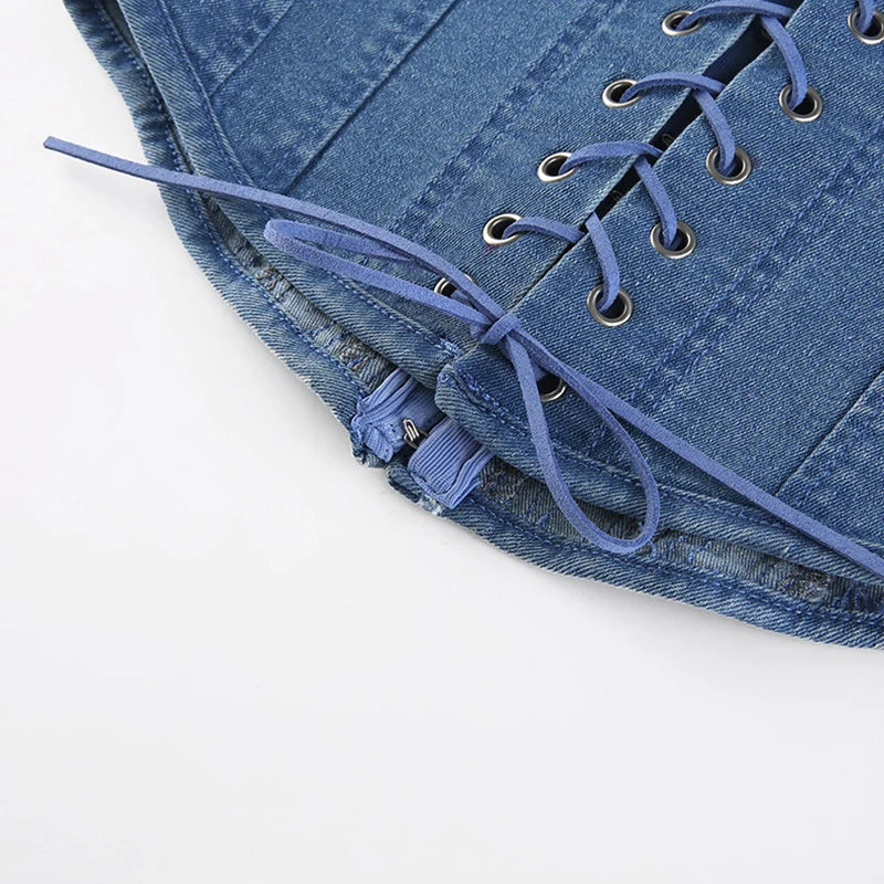 Corsetto Denim Donna Strapless – Top Y2K Modellante
