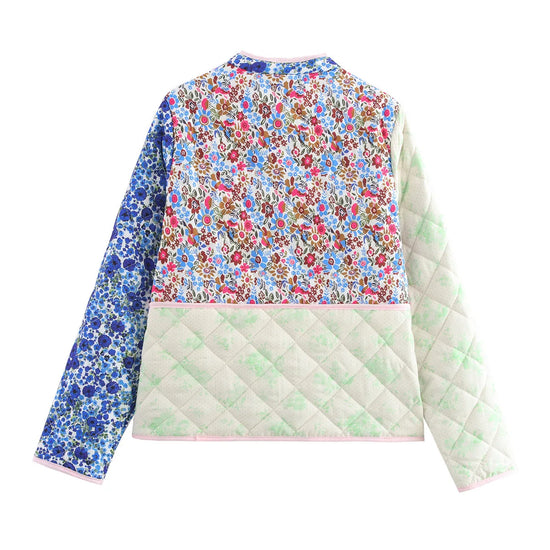 Giacca imbottita donna vintage patchwork floreale – Cappotto cotone con imbottitura, stile casual e warm streetwear