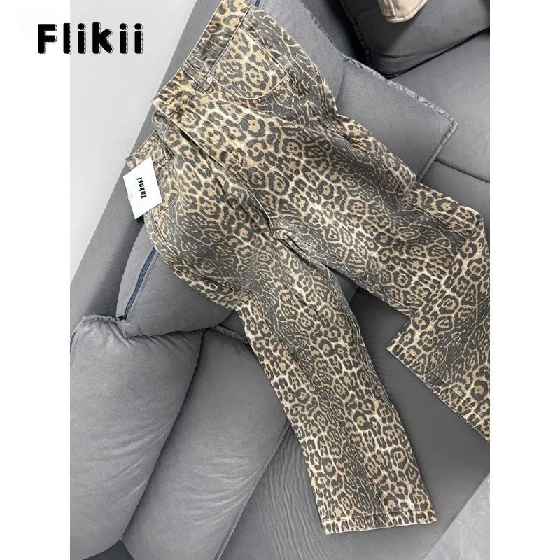 Jeans baggy vita alta leopardato donna – pantaloni oversize Y2K da strada con tasche casual 2025