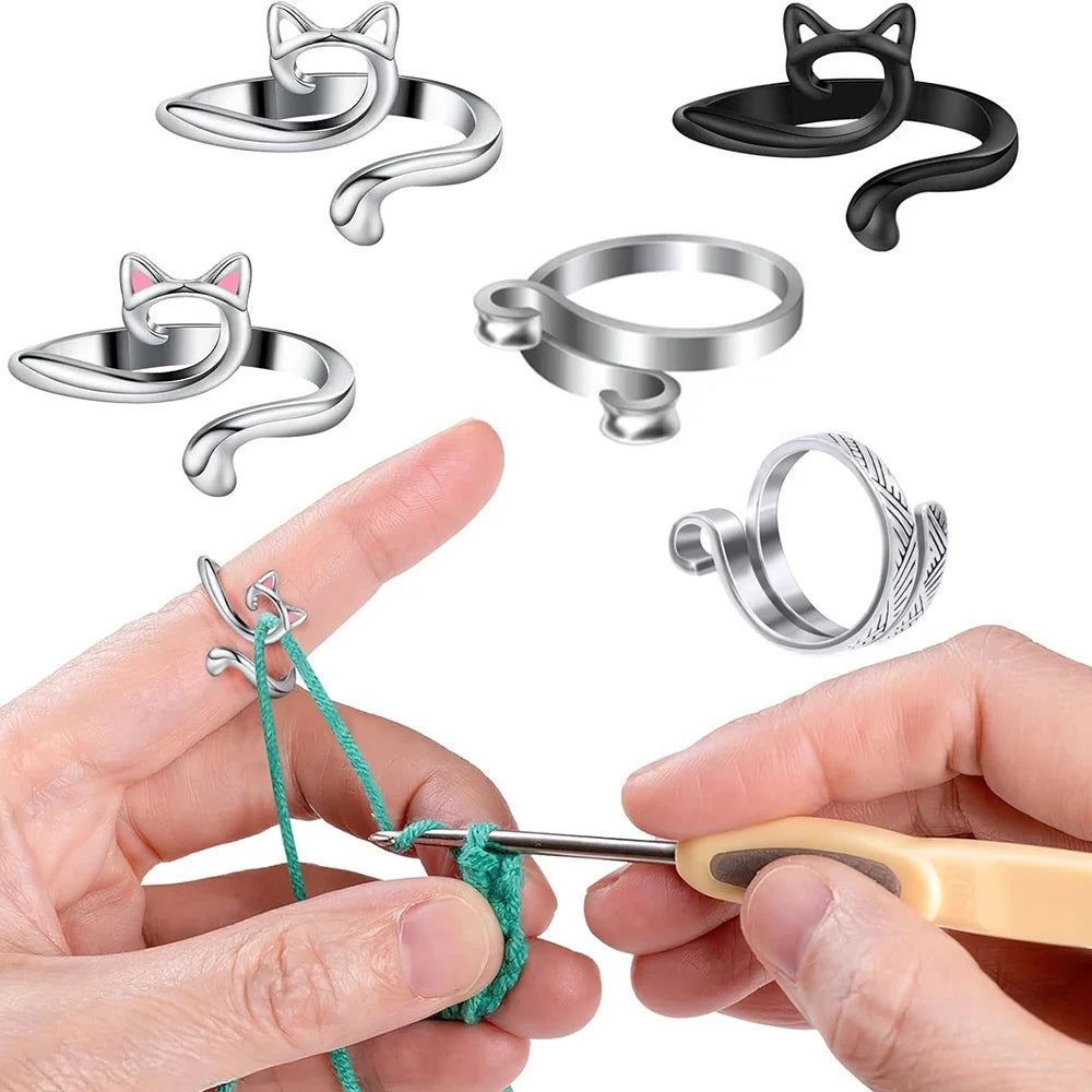 Set 2 ring guida filo regolabili per uncinetto/maglia – anello regolabile finger yarn guide / thimble per tensione costante