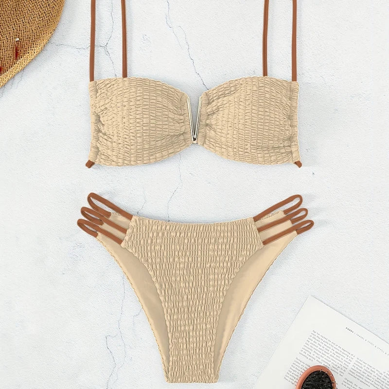 Bikini push-up sexy donna 2025 con laccetti e scollo profondo