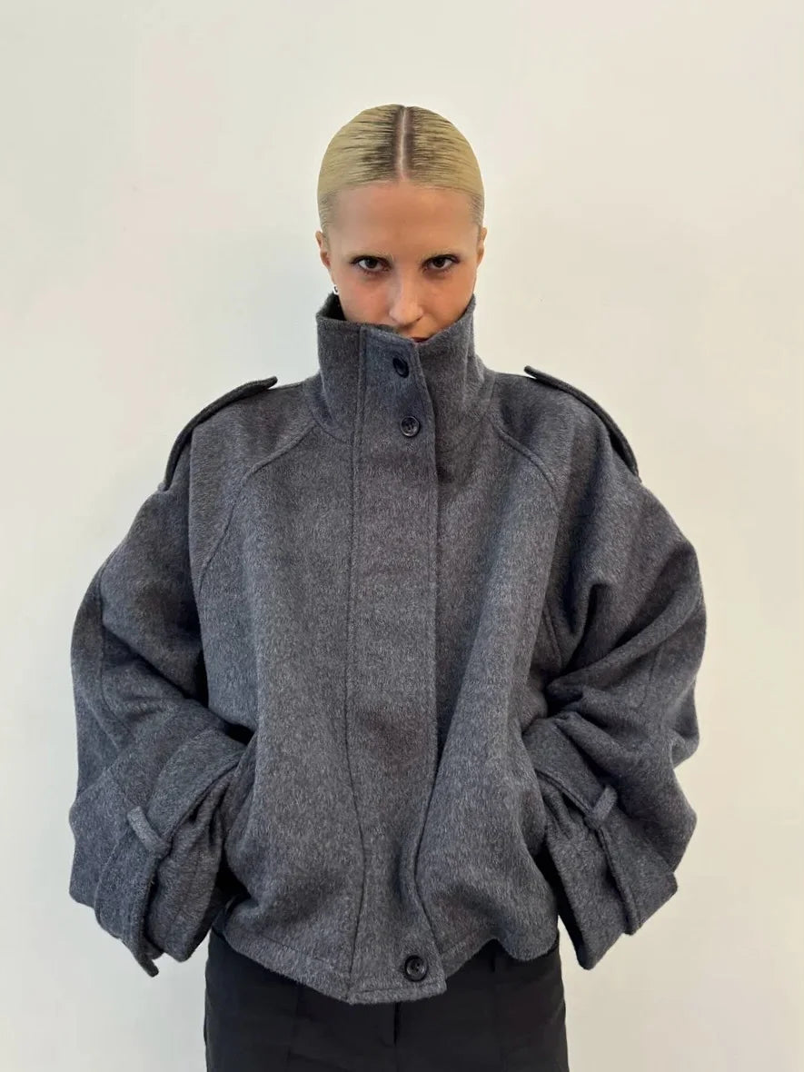 Giacca donna con collo alto e bottoni, modelli 01-04 - Modello 04 grigio scuro (dark gray coat 04)