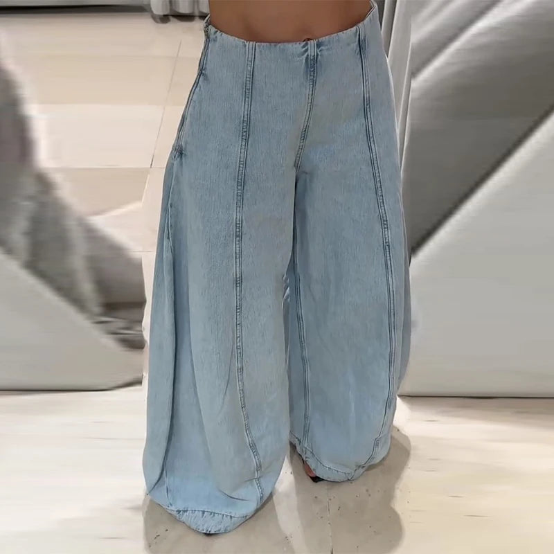 Jeans patchwork vita bassa donna – pantaloni larghi Y2K stile street fashion 2025